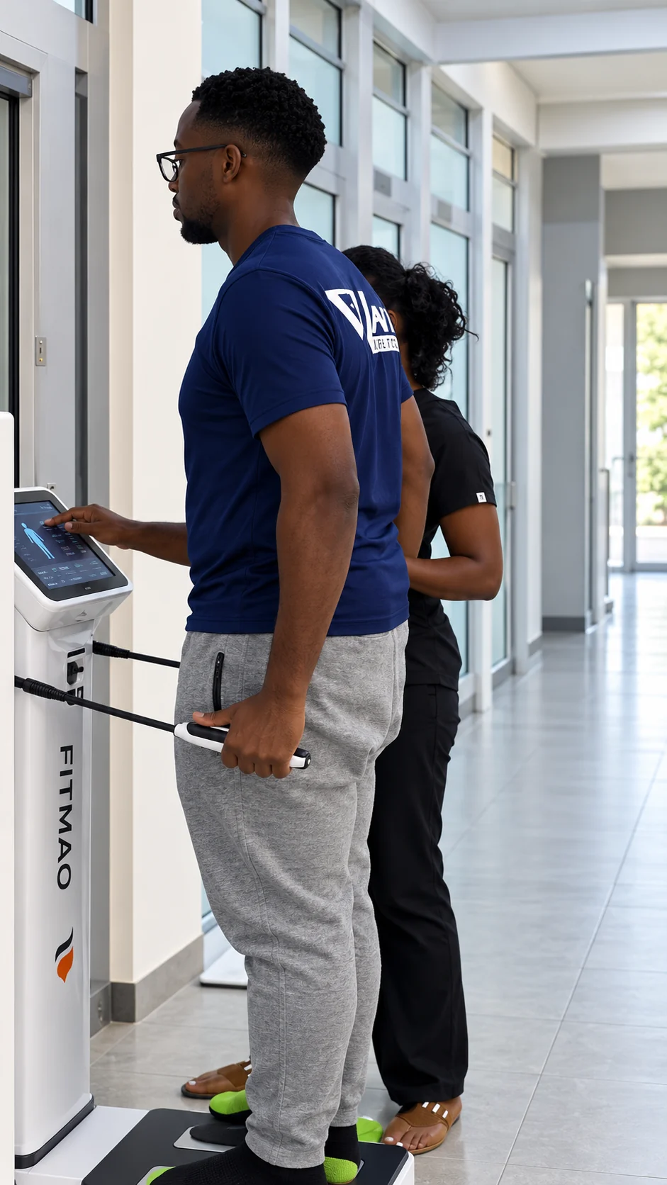 Client using a FITMAO body composition analyser at Vine Fitness